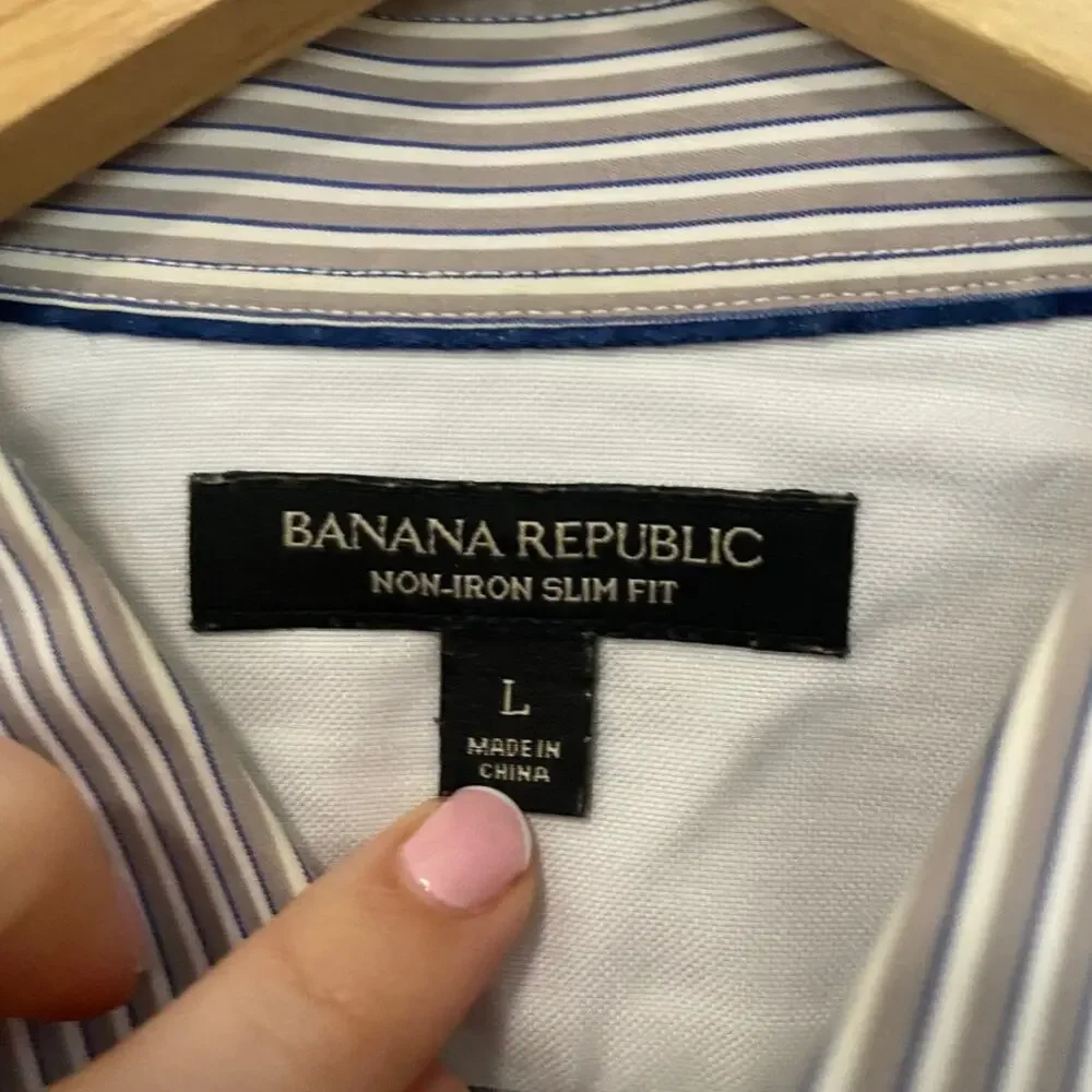 Banana Republic Men's Blue Stripe Button Up Long Sleeve Top Size Large